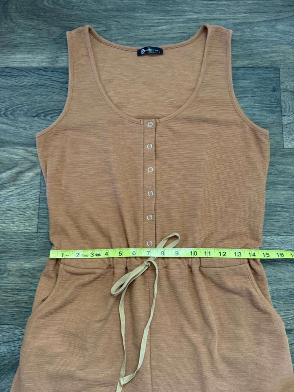 PRETTYGARDEN Orange-Brown Sleeveless Knit Romper Button  Pockets L - Picture 8 of 8